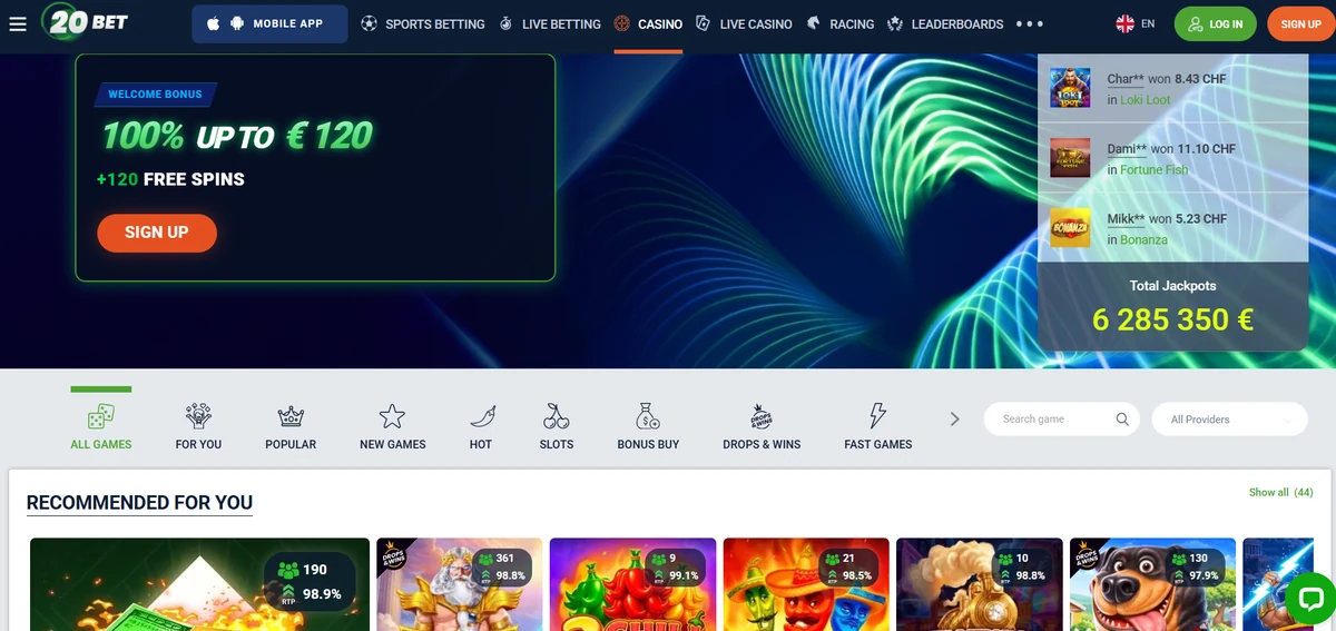 20Bet – Website-Aufnahme aus dem bereitgestellten Material